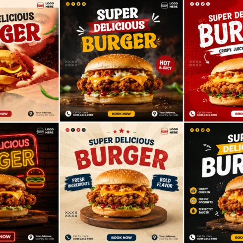 Delicious Burger Instagram Post cover image.