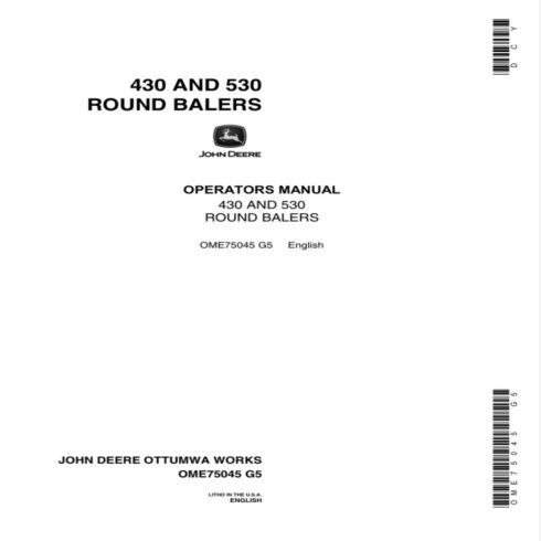 John Deere 430, 530 Round Baler Operator Manual cover image.