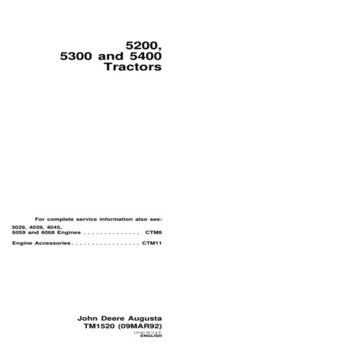 John Deere 5200 5300 5400 Tractor Service Repair Manual cover image.