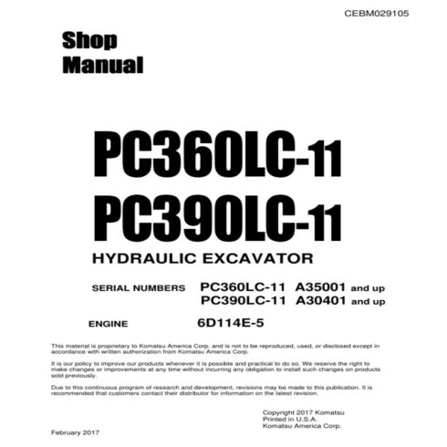 Komatsu PC360LC-11, PC390LC-11 Excavator Repair Service Workshop Manual cover image.