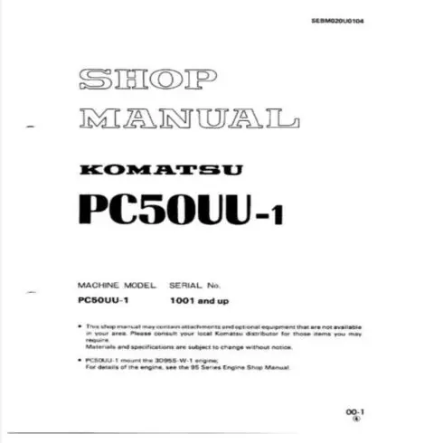 Komatsu Pc50UU-1 Excavator Workshop Repair Manual cover image.