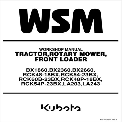 Kubota BX1860 BX2360 BX2660 2009 & UP, Tractor Service Manual WSM cover image.