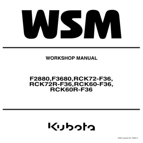 kubota F2880, F3680, RCK72-F36, RCK72R-F36, RCK60-F36 Workshop Manual cover image.