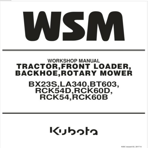 Kubota Tractor BX23S LA340 BT603 WSM workshop Service Manual cover image.