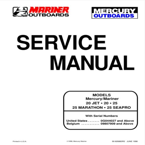 Mercury Mariner 20 25 Outboard Service Manual 2-Stroke cover image.