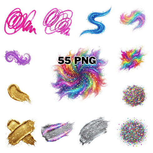 Whimsical Glitter Stars & Magic Elements Sublimation Clipart Bundle cover image.