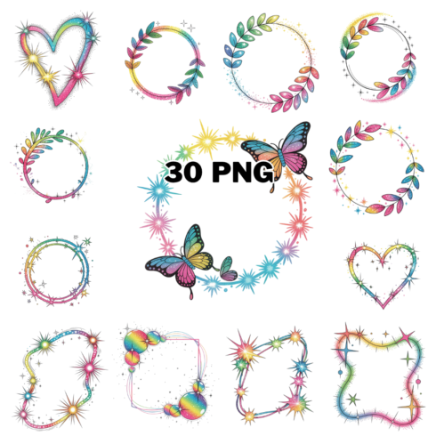 Rainbow Glitter Frame Sublimation Clipart Bundle cover image.