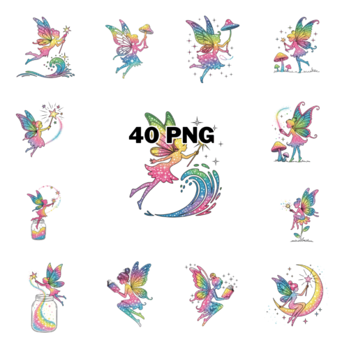 Rainbow Glitter Fairy Sublimation Clipart Bundle cover image.