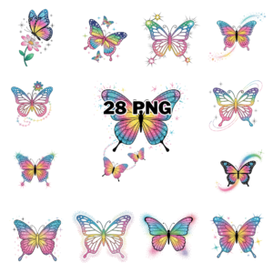 Rainbow Glitter Butterflies Sublimation Clipart Bundle cover image.