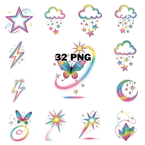 Glitter Stars & Magic Elements Sublimation Clipart Bundle cover image.
