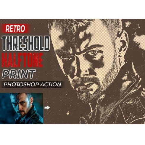 Retro Threshold Halftone Print Photoshop Action cover image.