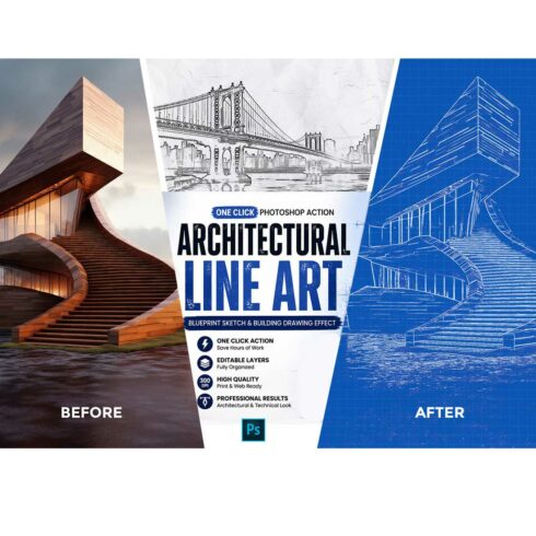 Architectural Line Art Photoshop Action cover image.