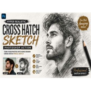 Hyper Realistic Cross Hatch Sketch Photoshop Action cover image.