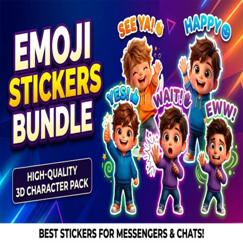 Cute 3D Boy Emotion Sticker Pack - Fun Expressive Character Emojis cover image.
