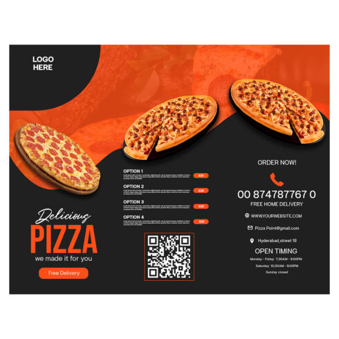 Modern Pizza Trifold Menu Brochure Template Restaurant Food Menu Flyer Design cover image.