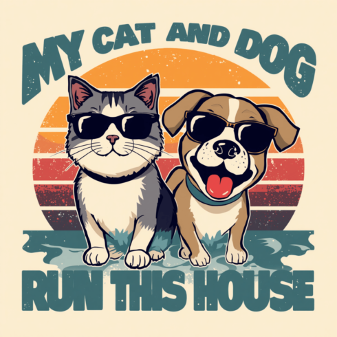 Funny Cat and Dog Lovers Retro Vintage T-Shirt Design SVG PNG EPS DXF cover image.