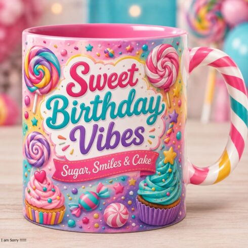 Colorful Candy Celebration Mug – Rainbow Fun Birthday Gift Coffee Mug Mockup Pair cover image.