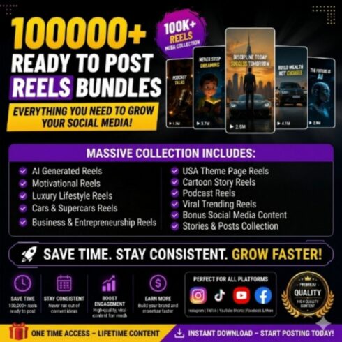 100000+ Ready To Use Instagram Reels Bundles cover image.