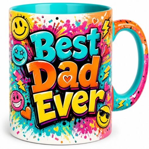 Bright & Bold Best Dad Ever Color Explosion Mug Pair Mockup cover image.