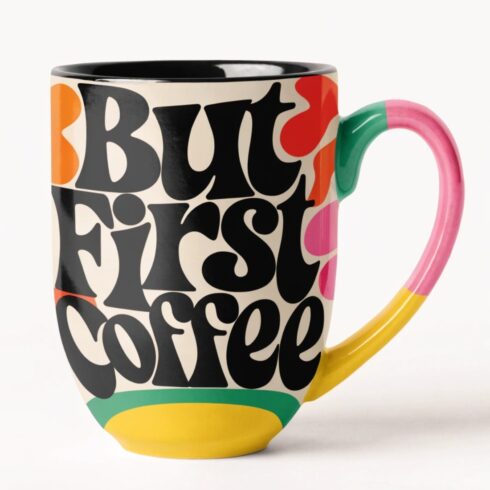 But First Coffee Modern Colorful Mug Mockup Pair | Coffee Lover Gift Design cover image.