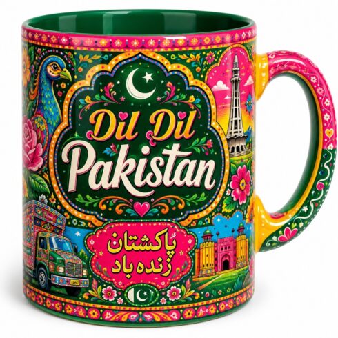 Multicolor Cultural Dil Dil Pakistan & Retro Classic Americana Vibes Mug Mockup Pair cover image.