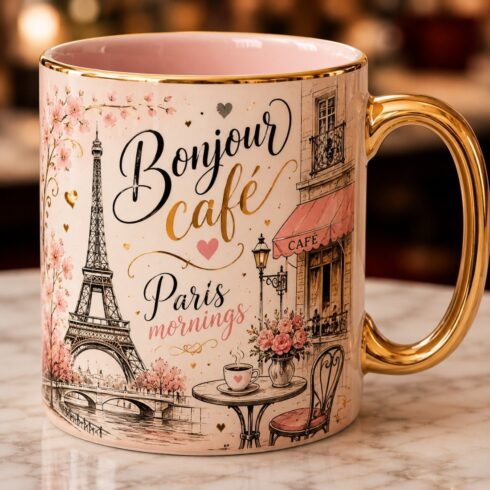 Luxury Blush Paris Eiffel Tower Aesthetic & Dil Dil Pakistan Mug Mockup Duo cover image.