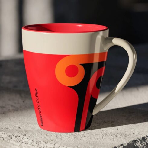 Modern Powered by Coffee Mug Mockup Duo –Cream, Beige, Orange, Red & Black Harmony Style cover image.
