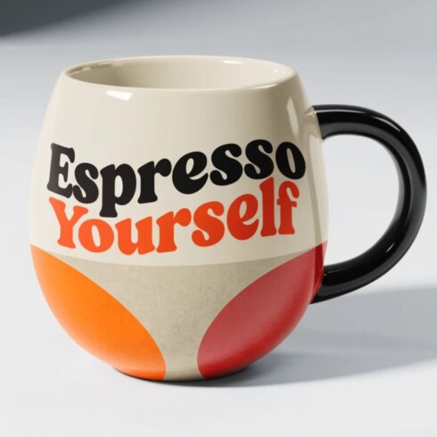 Modern Espresso Yourself Mug Pair Mockup – Retro Warm Color Combination cover image.