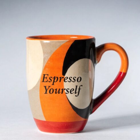 Espresso Yourself Mug Mockup Pair – Cream, Beige, Orange, Red & Black Color Palette cover image.