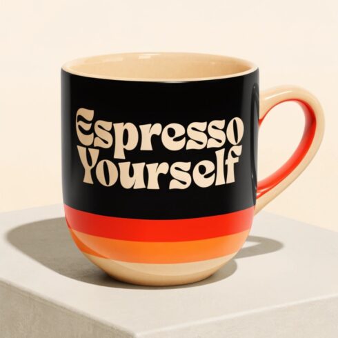 “Espresso Yourself Mug Mockup Pair | Cream Beige Orange Red Black Color Combo | Editable PSD” cover image.