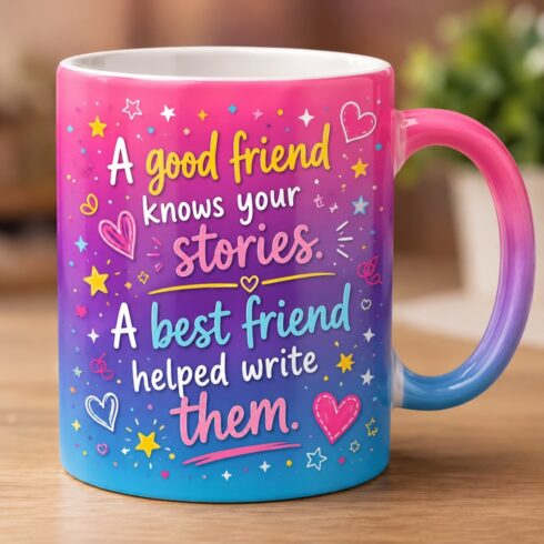 Cute Bestie Mug Mockup Pair| Colorful Ombre Friendship Quote Coffee Cups cover image.