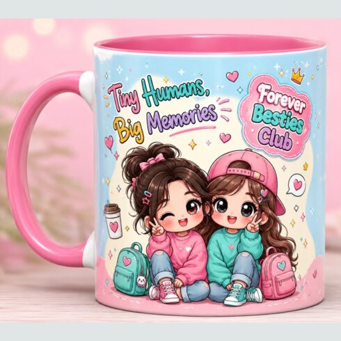 Cute Cartoon Chibi Girls Forever – Cute Besties Mug Mockup Pair cover image.