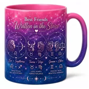 Colorful Bestie Mug Pair | Stars Hearts Confetti Friendship Design cover image.