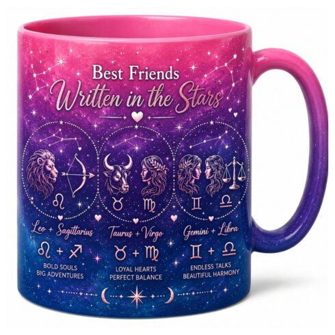 Colorful Bestie Mug Pair | Stars Hearts Confetti Friendship Design cover image.