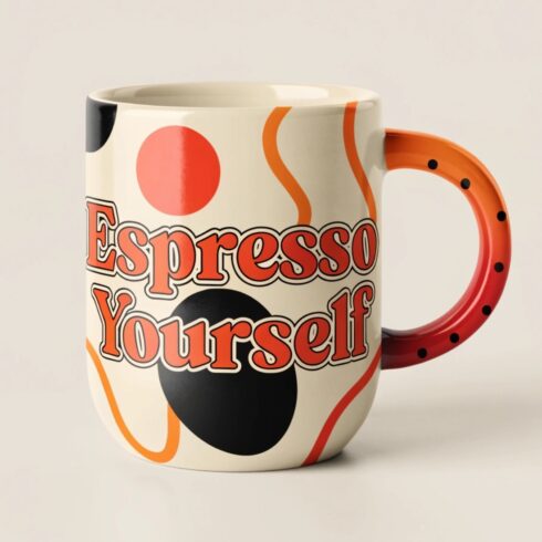 Stylish Espresso Yourself Mug Pair Mockup –Cream Beige Orange Red Black Palette cover image.