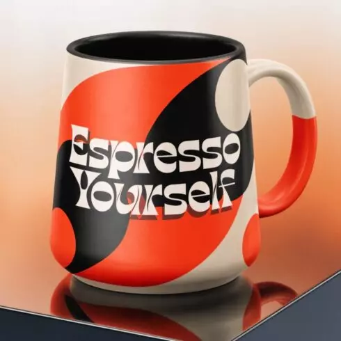 Modern Espresso Yourself Mug Mockup Duo – Cream Beige Orange Red Black Palette cover image.