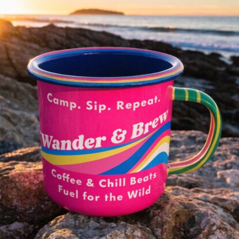 Multicolor Coffee Wild Trails & Chill Tunes Mug Mockup Duo cover image.