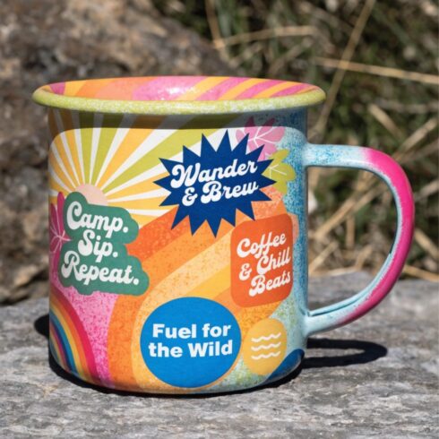 Bold Wanderlust Mug Mockup Pair| Vibrant Camping & Travel Quote Wrap cover image.