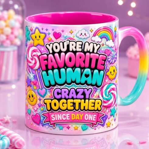 Colorful Bestie Mug Pair | Stars Hearts Confetti Friendship Design cover image.