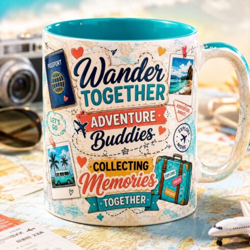 Besties Forever Mug Pair Mockup |Colorful Cute Typography Bestie Mug Pair cover image.