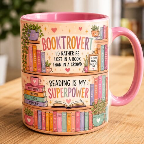 Colorful Book Lover Mug Mockup Pair | Reading Is My Superpower & Booktrovert cover image.
