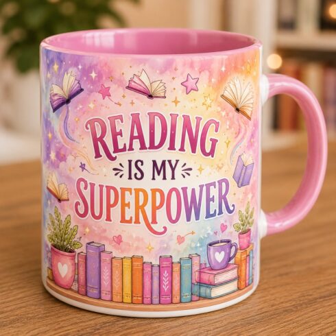 Colorful Bookstore Romance Mug Mockup Pair | Elegant Reader Collection cover image.