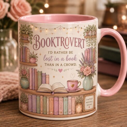 Elegant Literary Bookish Coffee Mug Pair | Pastel Bookshelf Collection cover image.
