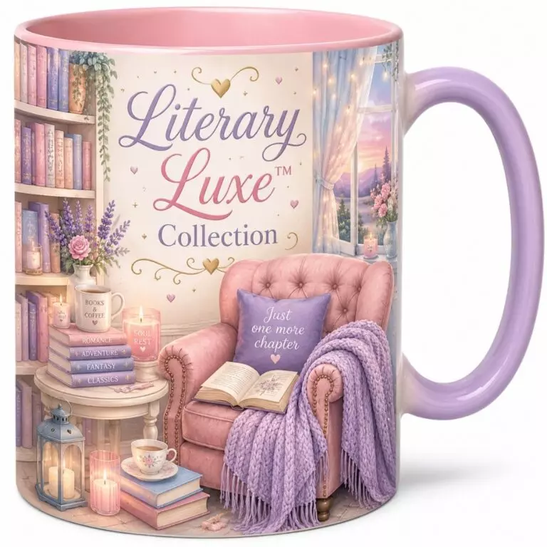 Literary Luxe Bookshelf & Blanket Pastel Reading Corner Mug Pair cover image.