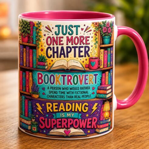 Colorful Aesthetic Literary Lover Mug Duo β Just One More Chapter cover image.