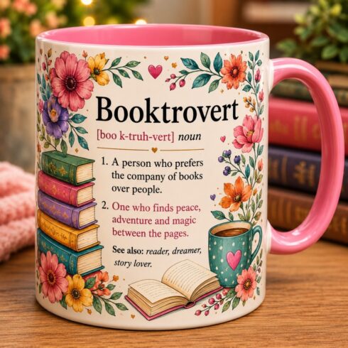 Colorful Booktrovert Mug Mockup Pair | Bright Book Lover Display | BookTok Inspired Scene cover image.