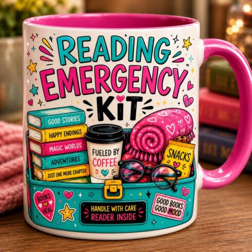 Vibrant Reading Mug Mockup Duo |Colorful Reader Lifestyle Display |Books Coffee Blanket Essentials Theme cover image.