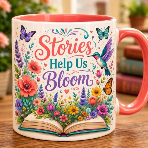 Elegant Bright Floral Book Garden Mug Mockup| Reader Gift| Bright Floral Reader Aesthetic cover image.