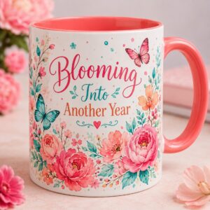 Elegant Colorful Floral Birthday Mug Set | Botanical Coffee Mug Mockup | Birthday Celebration Cup cover image.