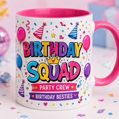 Birthday Besties Mug Duo | Colorful Party Mug Collection | Friendship Birthday Cup cover image.